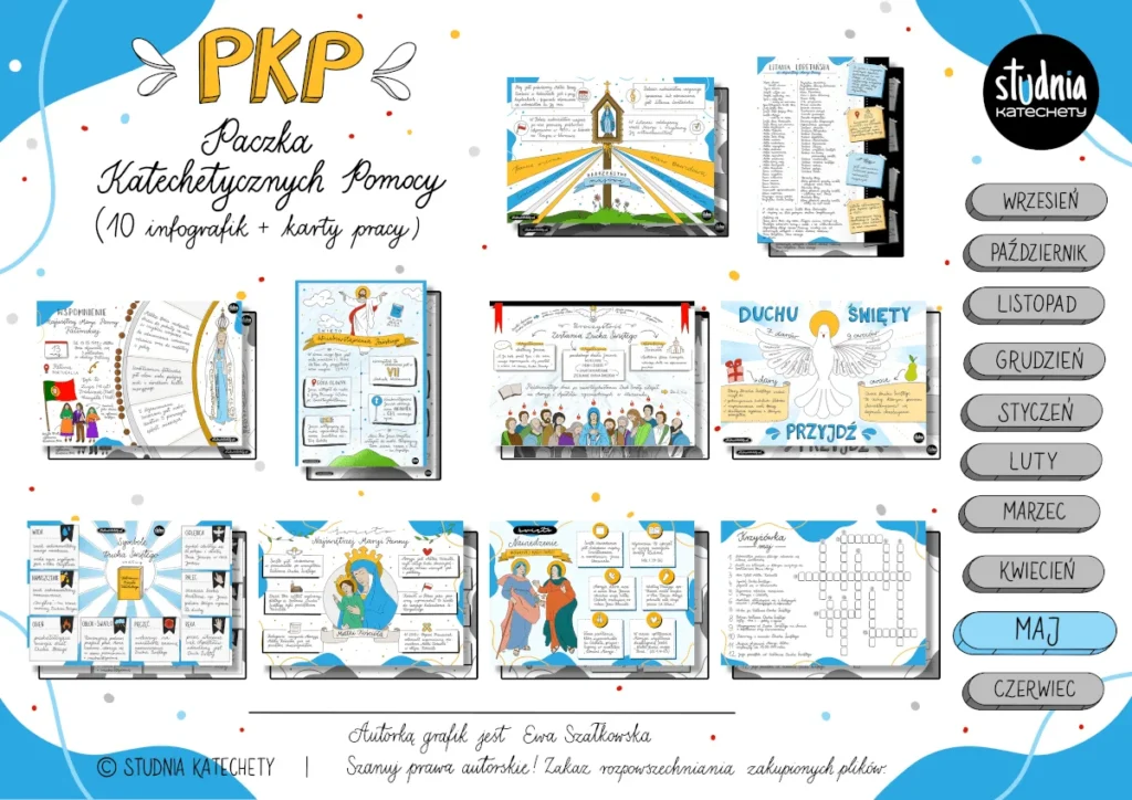 paczka katechetycznych pomocy maj karty pracy religia infografiki do druku