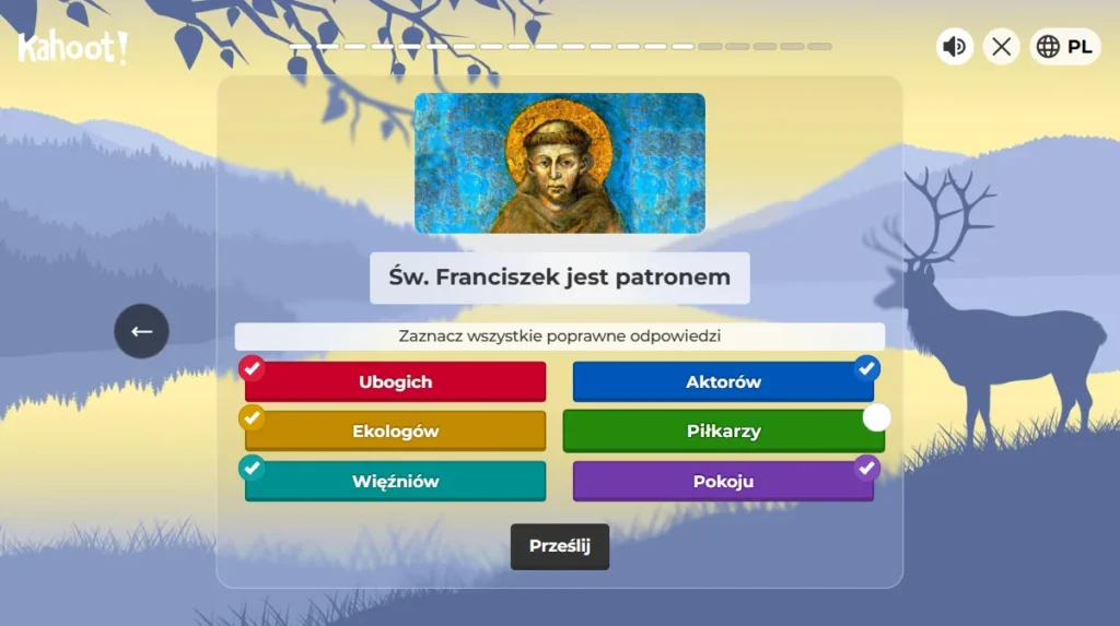 Quiz Kahoot o świętym Franciszku