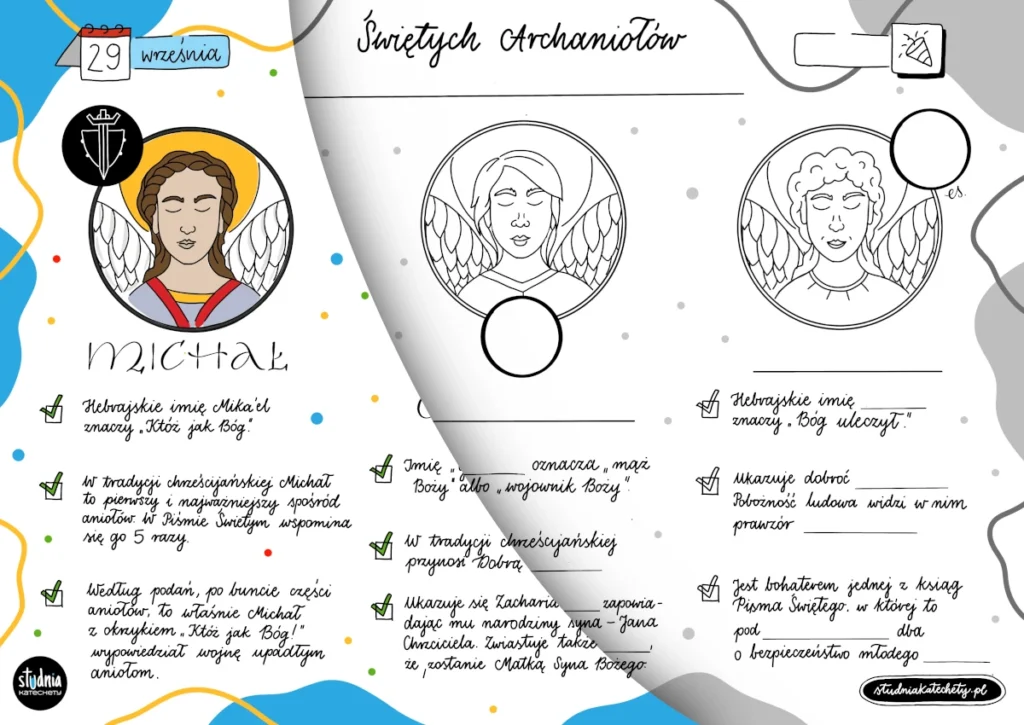 Święci Archaniołowie Michał Gabriel i Rafał – infografika religijna